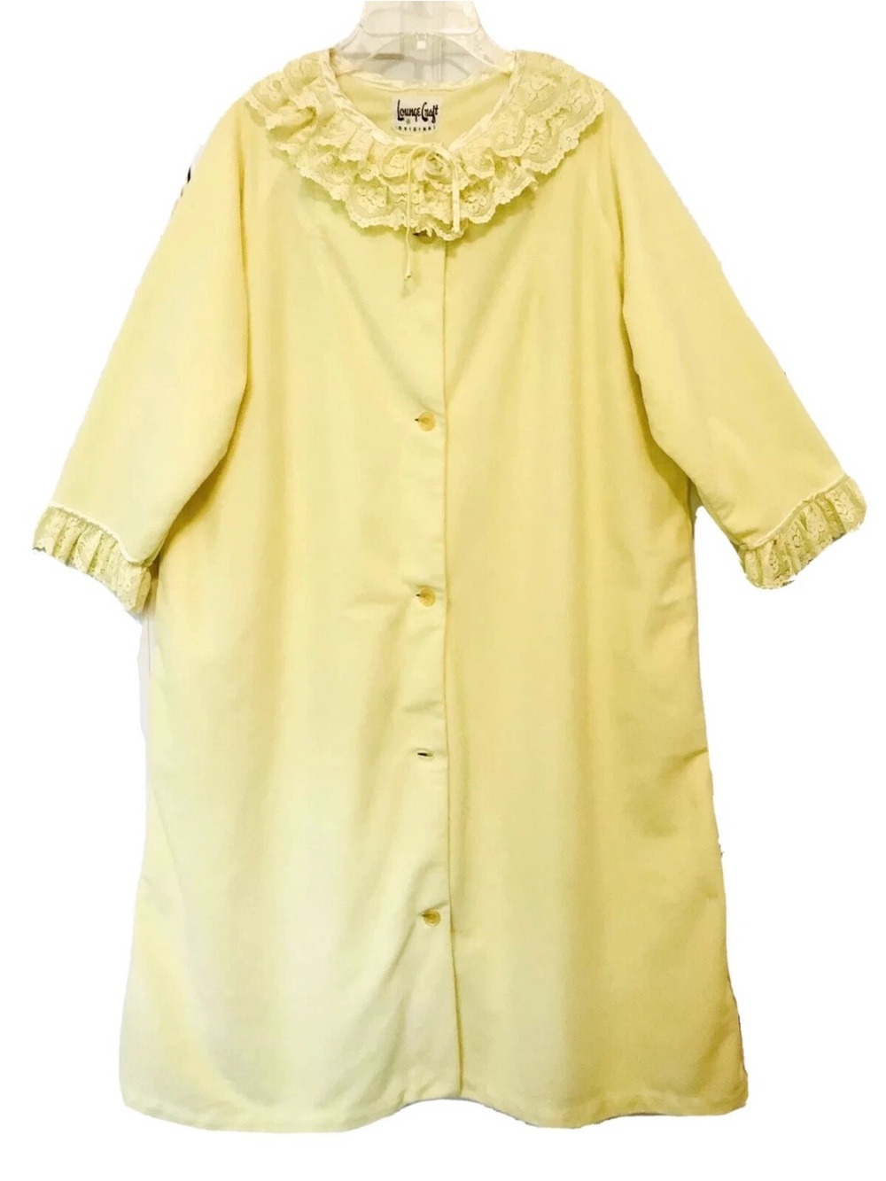 Lounge Craft Original Womens Large Vintage 1960’s Yellow Lace & Satin Housecoat
